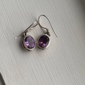 Stamped sterling Silver and Purple amethyst Earrings